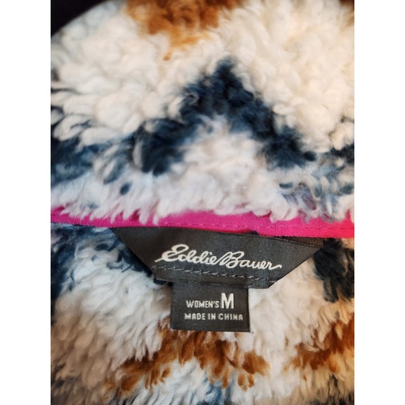 Eddie Bauer Womens Multicolor Geometric Long Sleeve Fleece Pullover Sweater Sz M - Picture 3 of 6